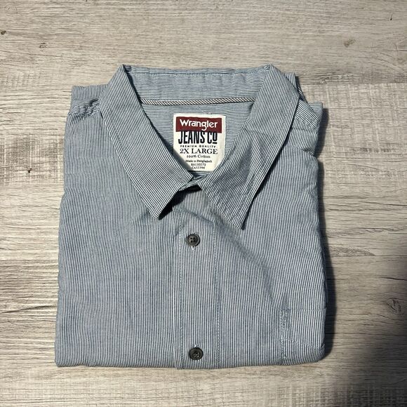 Wrangler Jeans Co Button Up Shirt Mens 2XL Blue Pinstripe Long Sleeve - Picture 1 of 7
